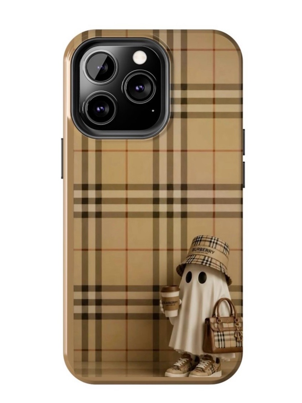 Beige Plaid Ghost Designer-Style iPhone Case - Beige